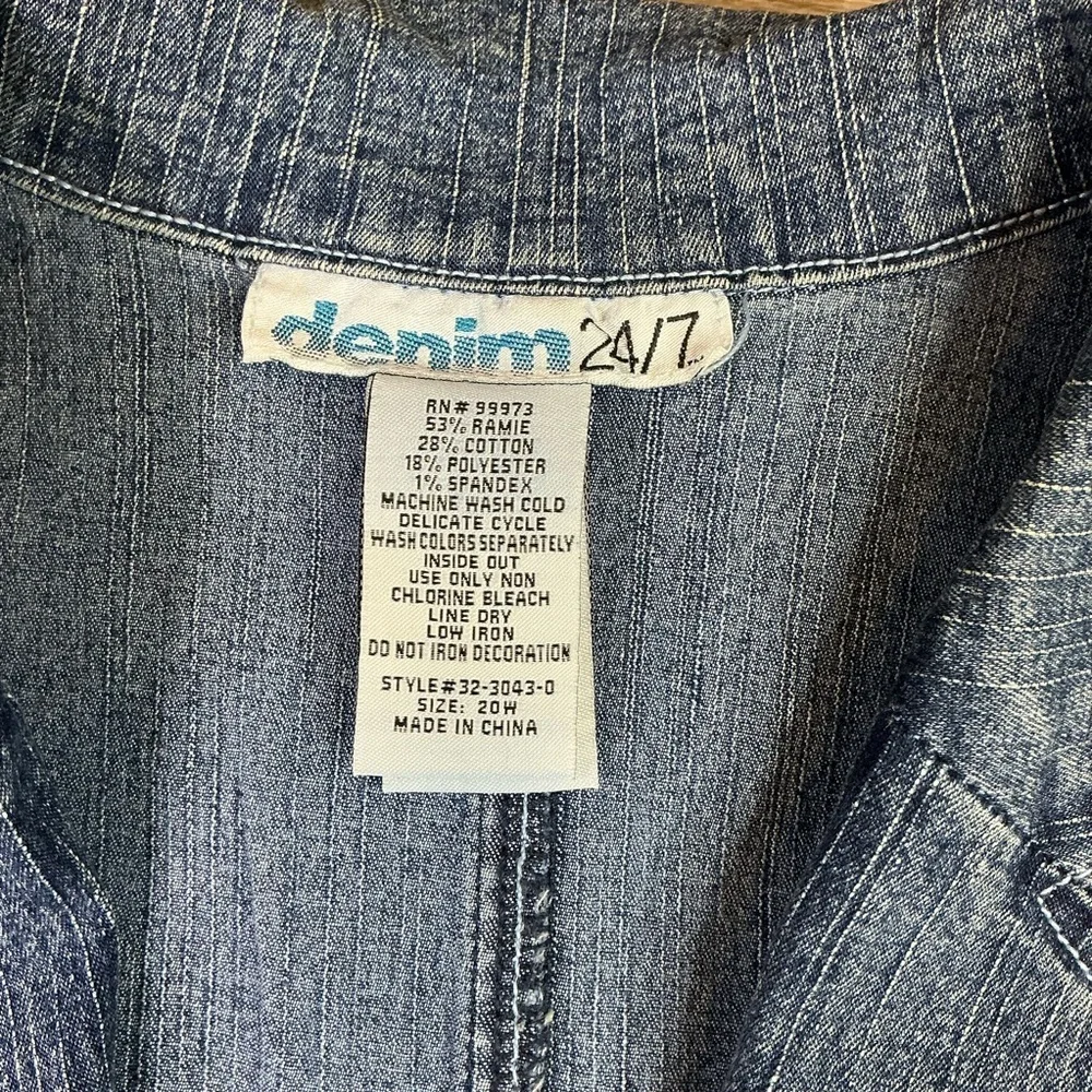 Denim 24/7 Blue Jean Jacket Blazer Long Sleeve with Embroidered Floral Design - Picture 14 of 16